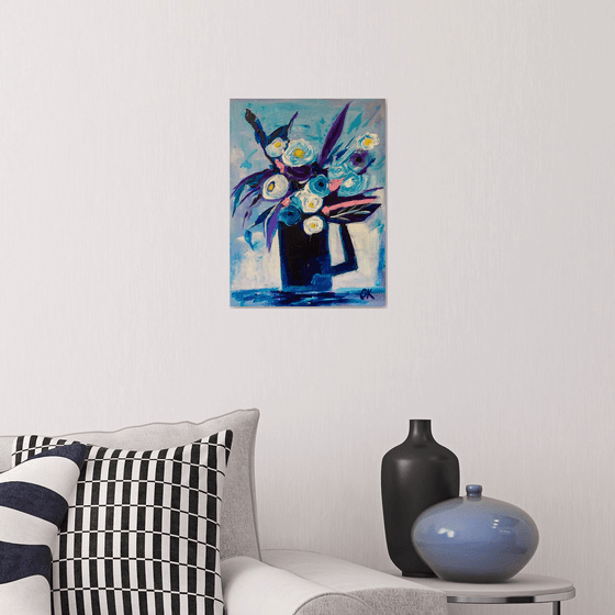 Blue collection, still life. Wild Flowers in a Blue pot #9. Variations of blue