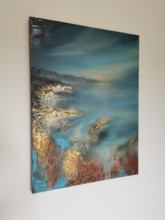 A large original modern abstract seascape painting "Dawn" from "Silence" series painting