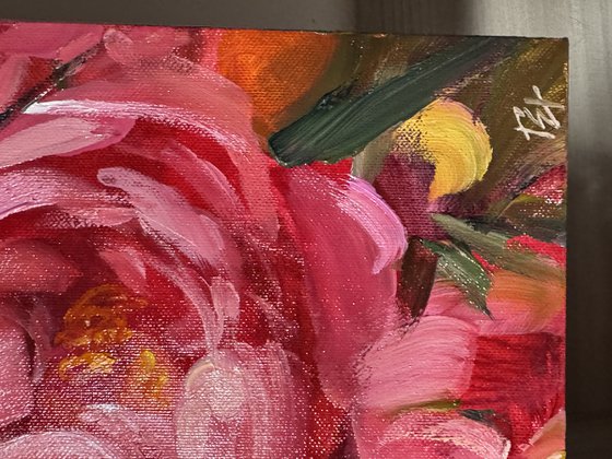 Red peonies flower
