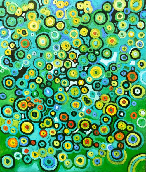 Green mosaic, abstract modern painting, abstract landscape painting by Volodymyr Smoliak