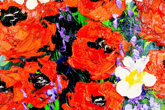 Wildflowers Poppies and daisies Original Oil painting