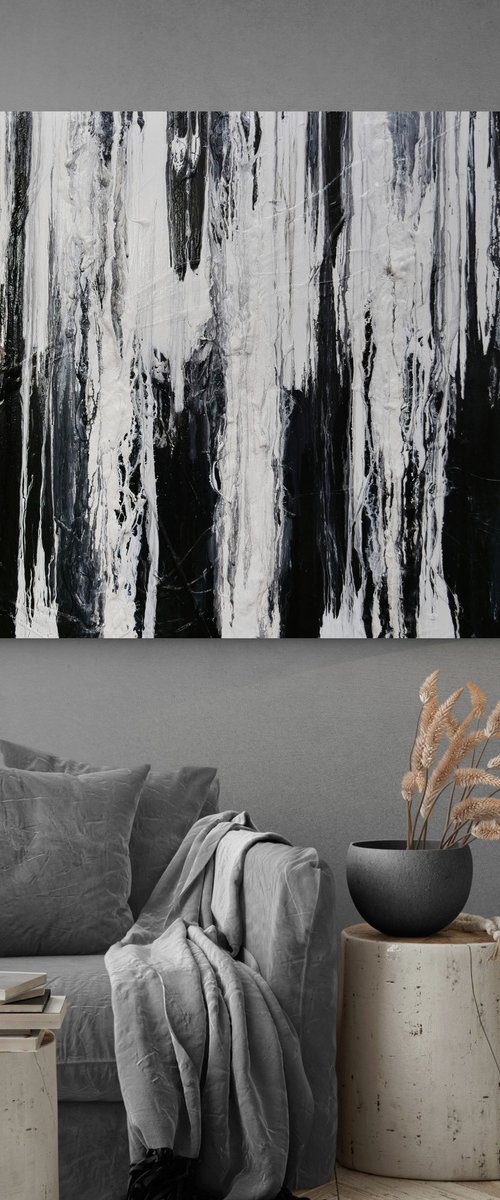 Physics 160cm x 100cm Black White Textured Abstract Art by Franko