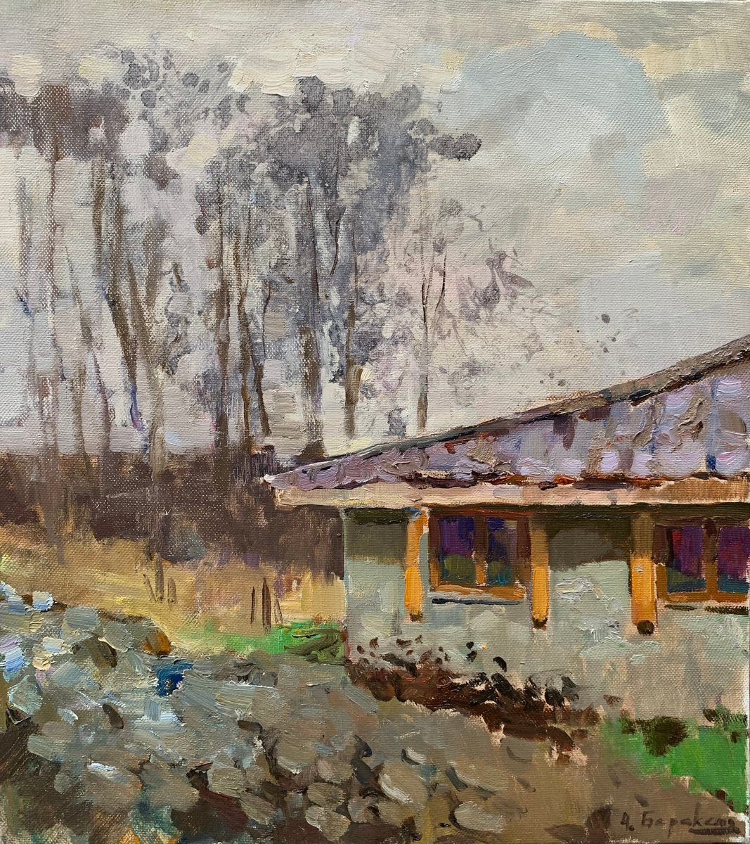 Impressionistic Landscape Oil Painting By Andriy Berekelia, 18 X 20, Grey Day, Original Artwork