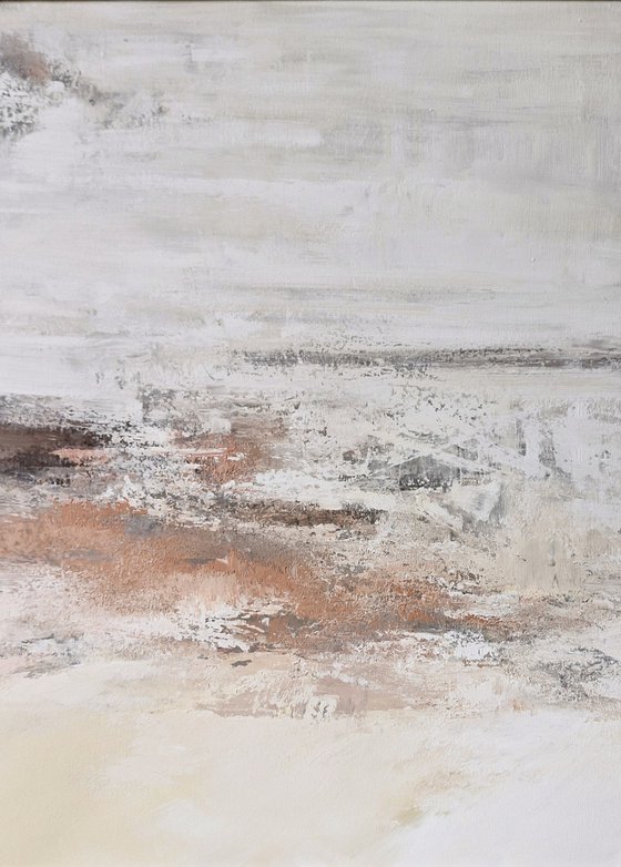 "Glow 2" White brown abstract textured art
