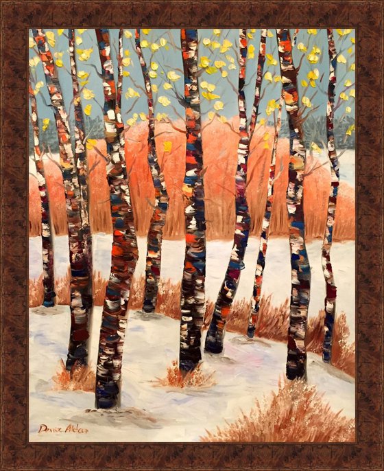 Aspen Trees in Winter - A Few Leaves Left To Shed