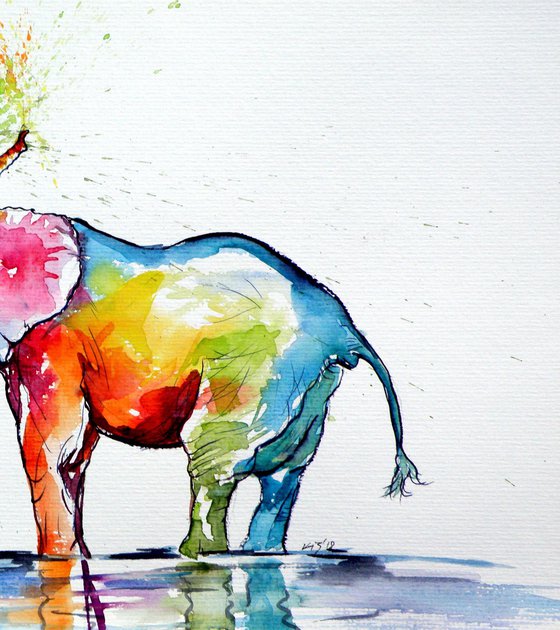 Colorful elephant playing