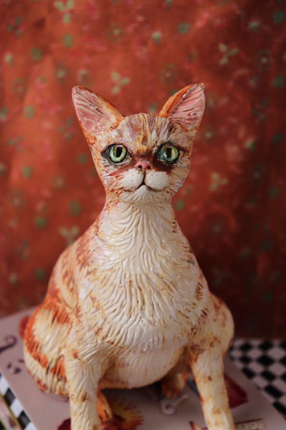 Red Beauty. Ceramic cat sculpture.