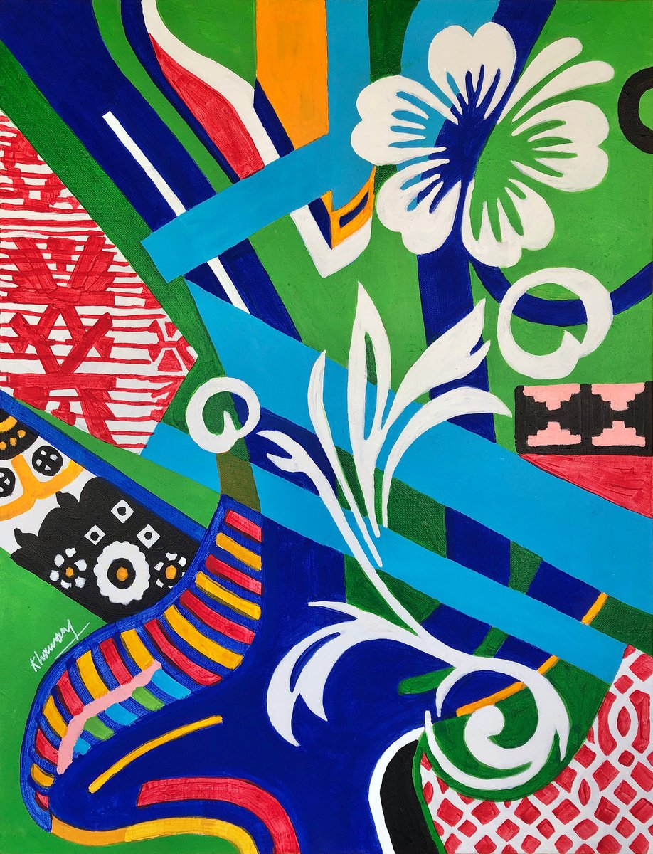 Organic Botanical Acrylic Painting By Tony Khawam, 24 X 30", Color Echoes, Original Artwork