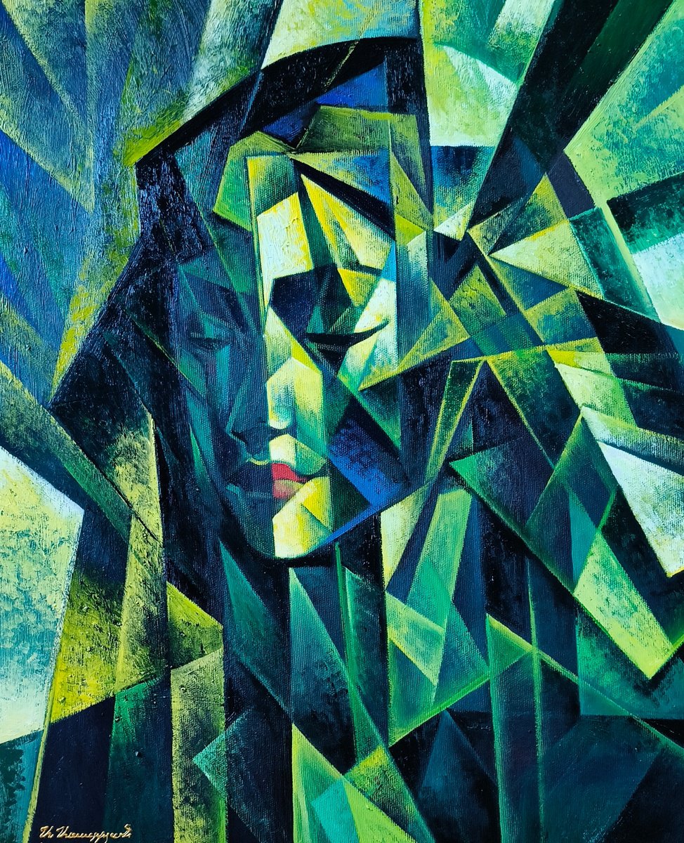 Geometric Oil Painting , Emerald Night By Artrun Asatrian, 16 X 20, Artwork For Sale On Artfinder
