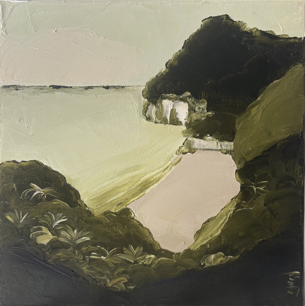 Expressive Oil Painting , Mediterranean Quiet Beach By Daniela Nocito, 12 X 12, Artwork For Sale On Artfinder