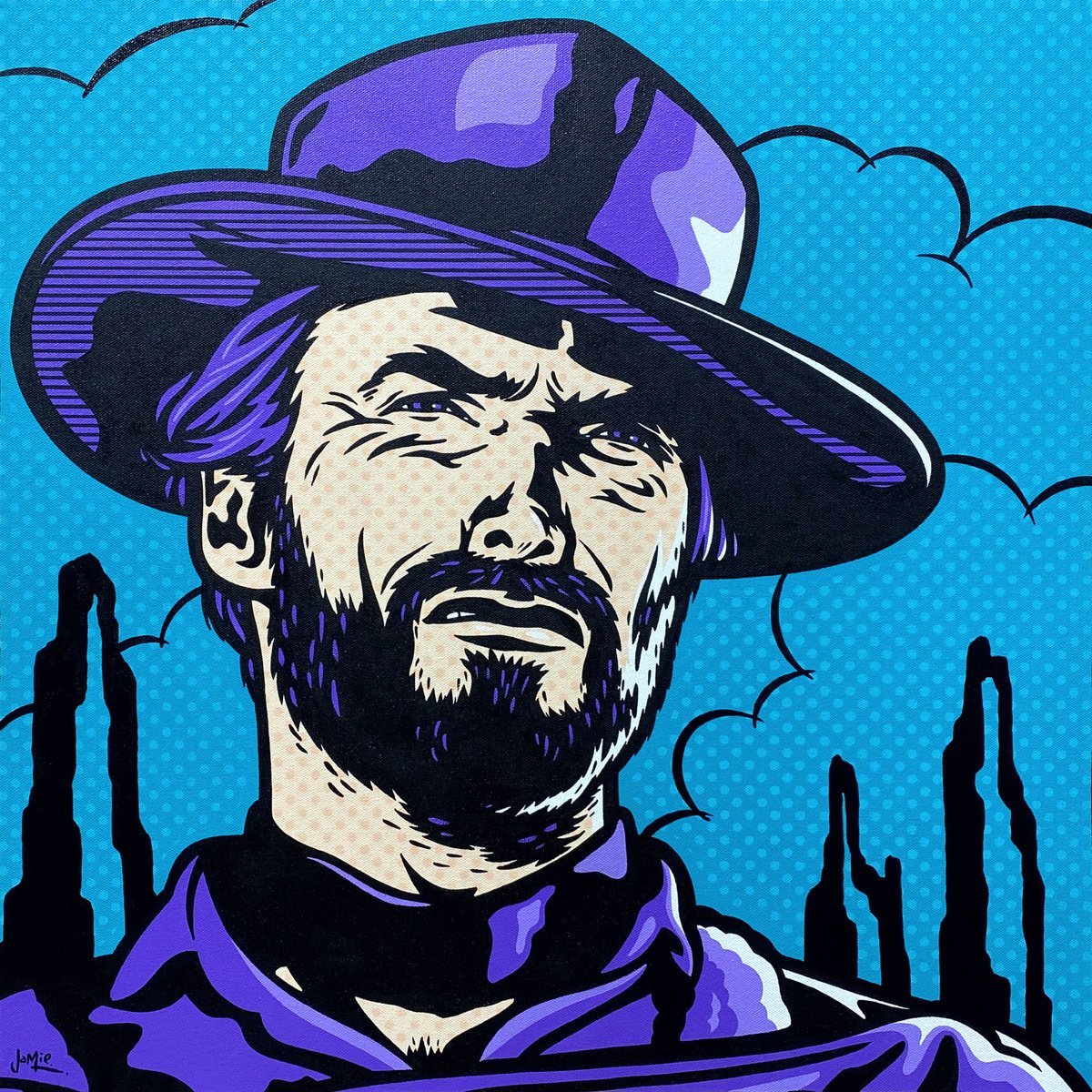 Urban And Pop Portrait Acrylic Painting By Jamie Lee, 24 X 24, Clint, Original Artwork