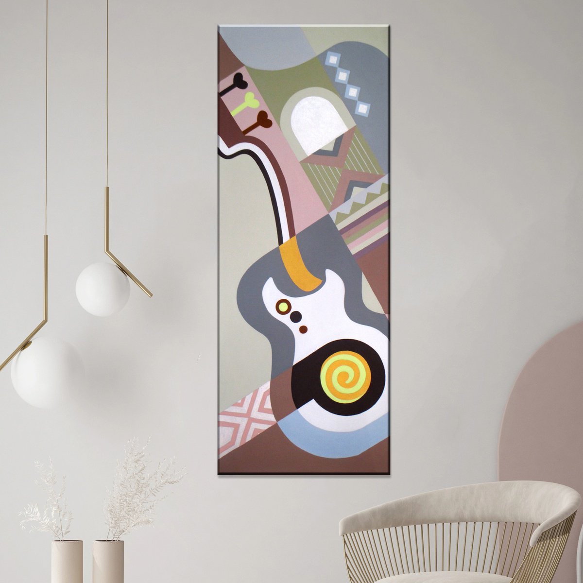 Geometric Abstract Acrylic Painting By Lanre Adefioye, 12 X 32", Harmony, Original Artwork