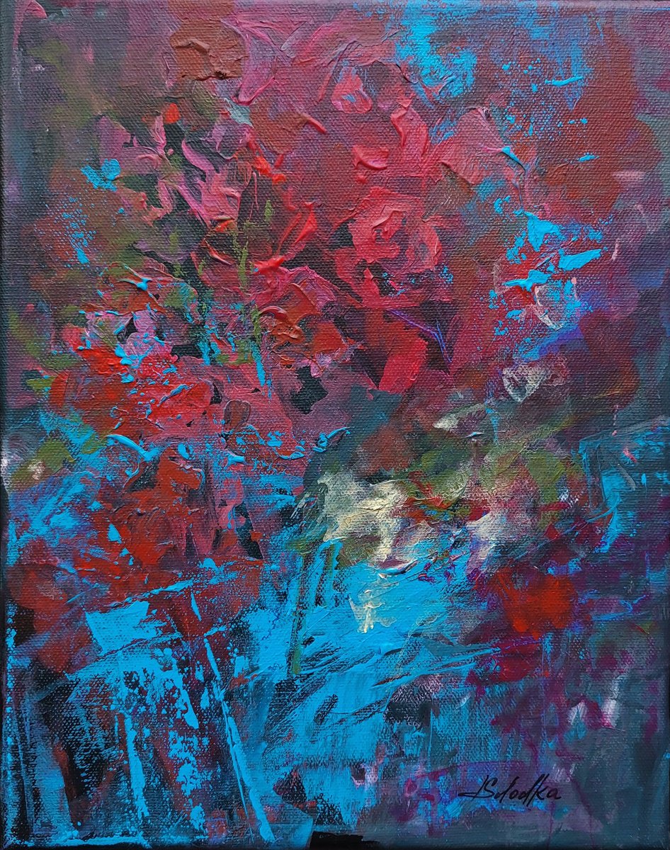 Abstract Acrylic Painting By Katia Solodka, 9 X 12", Dance With Blue, Original Artwork