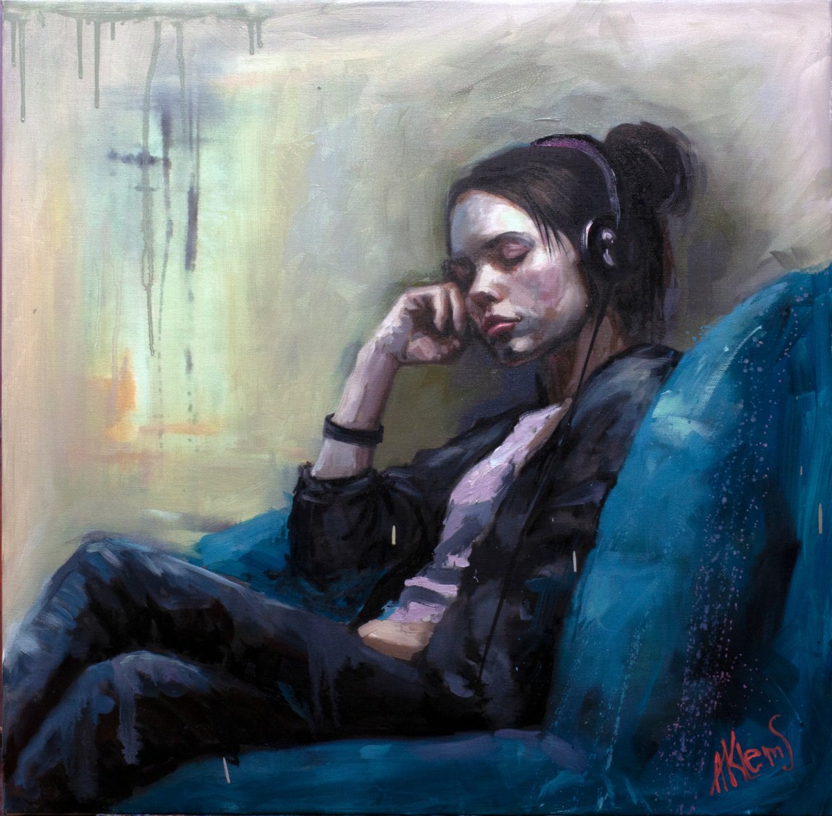 Sleeping Girl with Headphones by Alexandr Klemens