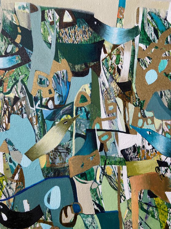 Green abstraction | Impressionistic art | Birds | Modern art