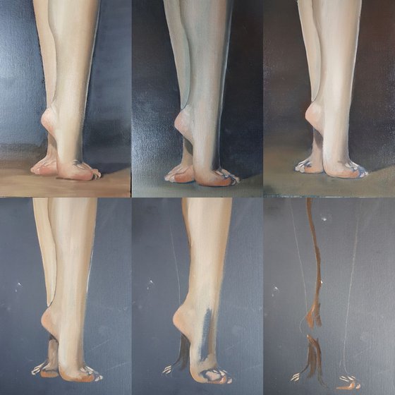 Dancing Feet, Contemporary Dance, Ballet Dancer Shoes, Oil Painting, Ballerina, Framed Art
