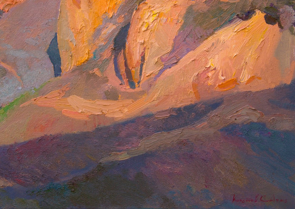 Expressive Landscape Oil Painting By Sergey Kostov, 28 X 20", The Rocks And The Sea, Original Artwork