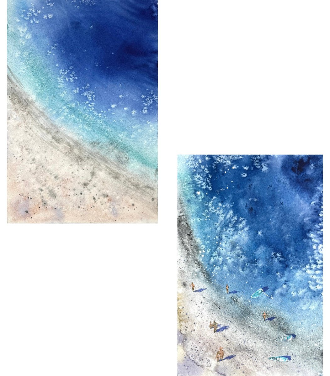 Expressive Landscape Watercolour By Yuliia Sharapova, 24 X 16", Coast Of Paradise Diptych, Original Artwork