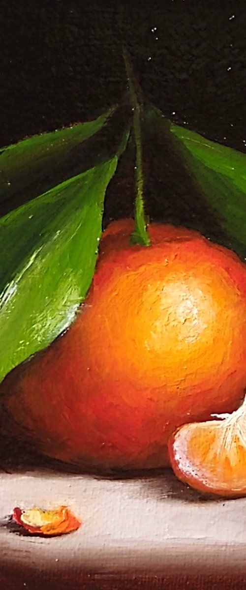Small Clementine with segment still life by Jane Palmer Art