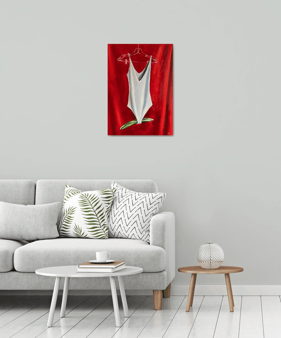 GET DRESSED - oil painting on canvas original gift feminism red silver body green cucumber original gift home decor pop art office interior