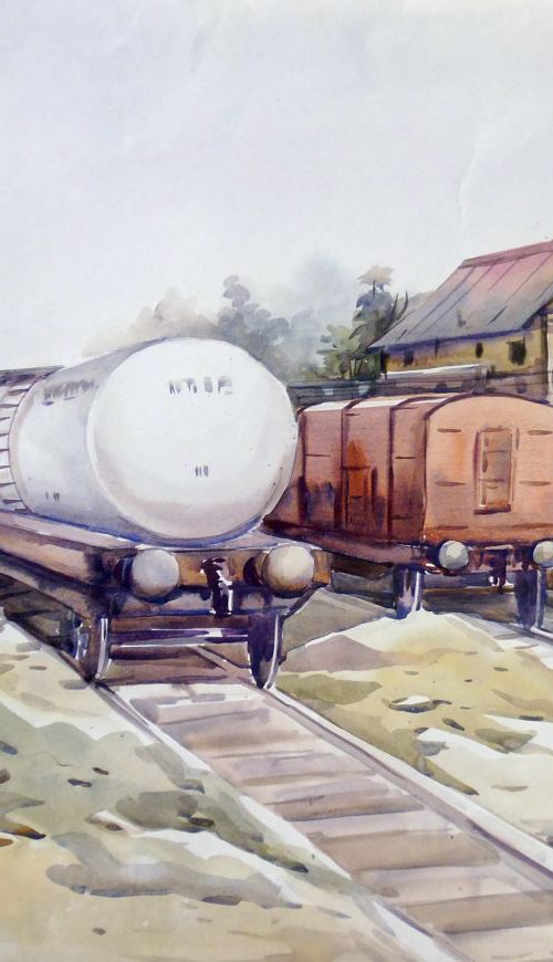 Wagon Railway-Watercolor on Paper by Samiran Sarkar