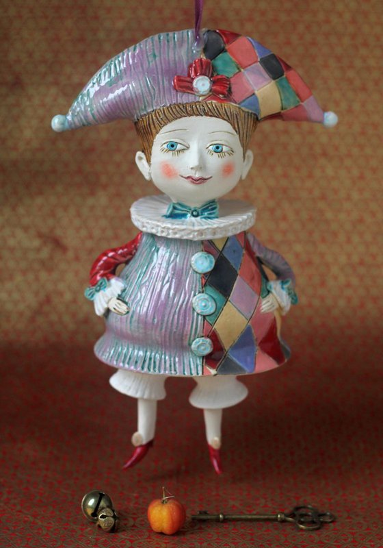 Harlequine. Wall sculpture, bell doll by Elya Yalonetski