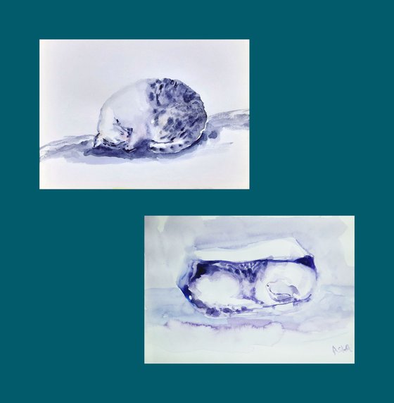 Set of two The Sleeping cats