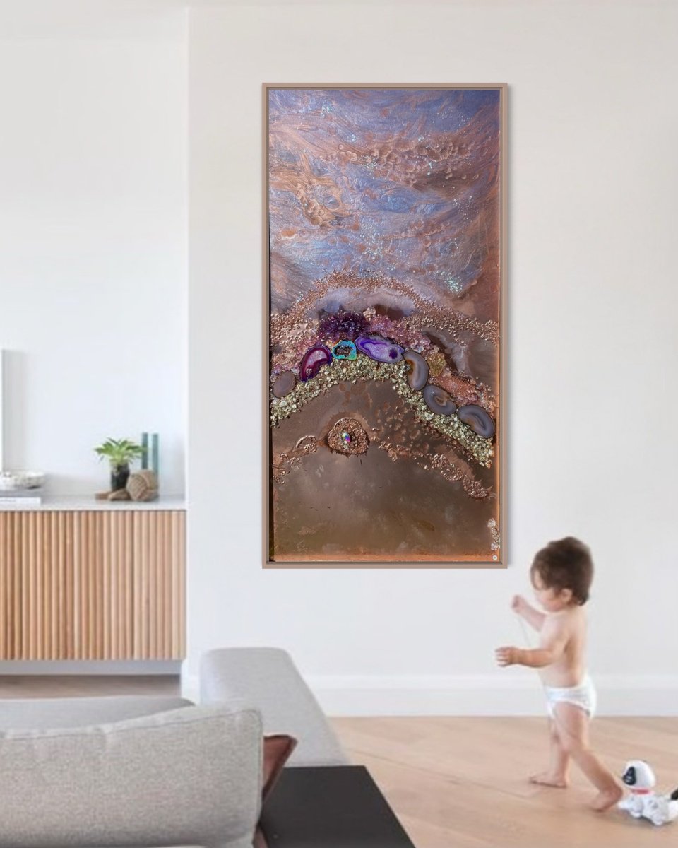 Rose Gold Copper Abstract Landscape Amethyst By Marie Antuanelle, 49 X 26, Artwork For Sale On Artfinder