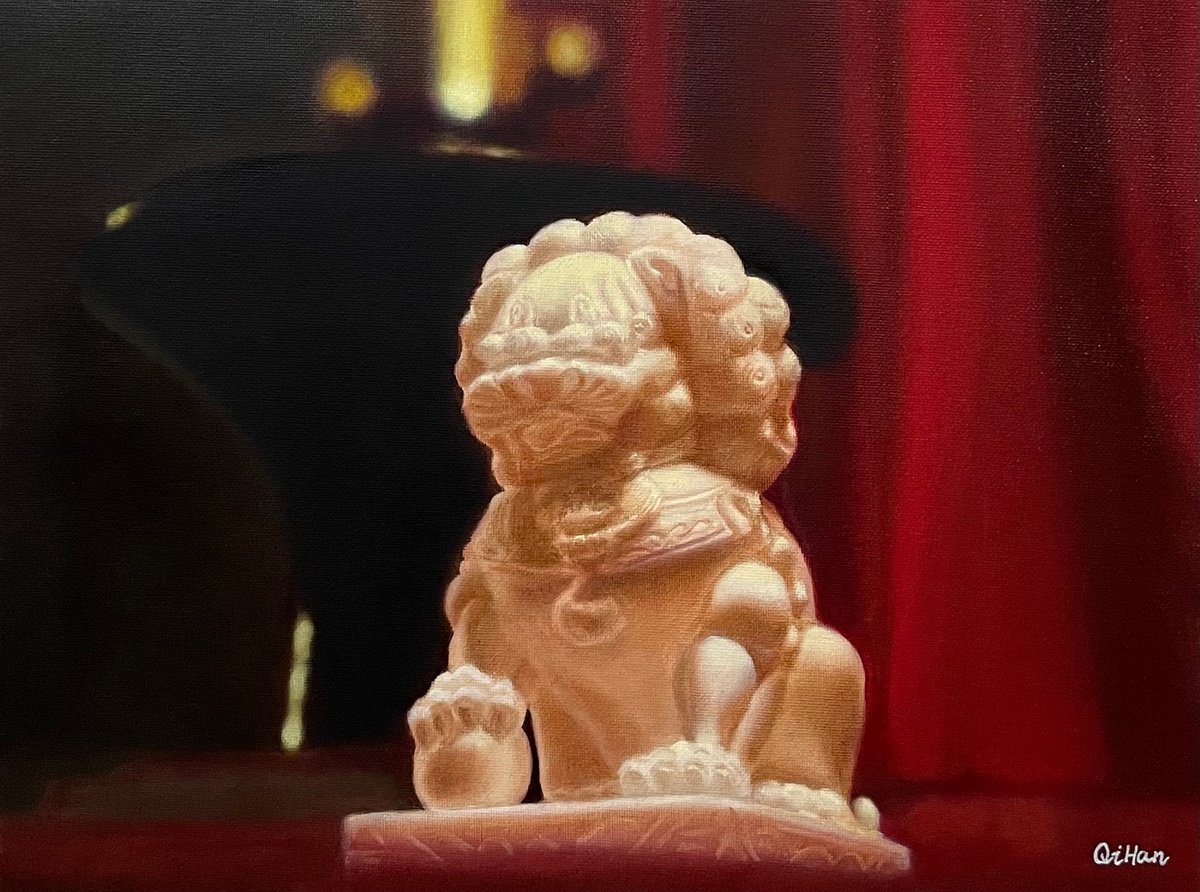 Photorealistic Still Life Oil Painting By Qi Han, 16 X 12", Silent Protector, Original Artwork