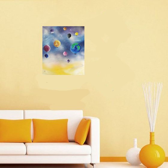 In the sky, original surreal painting, gift idea, bedroom art