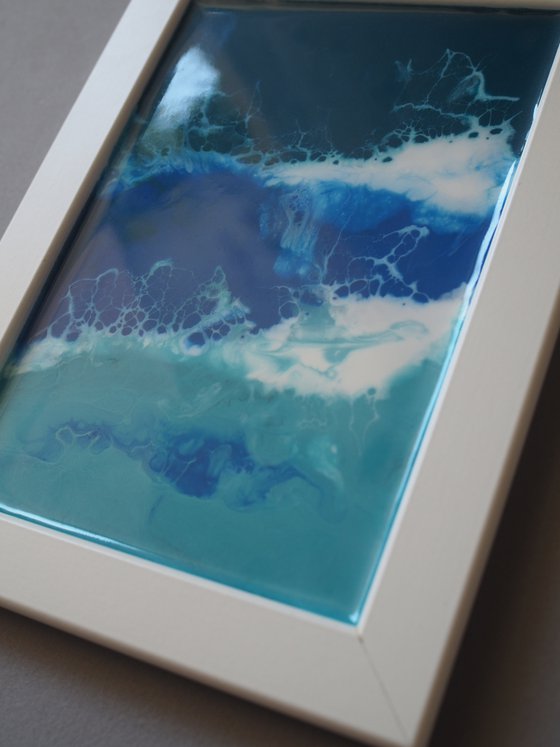 Blue - original seascape resin artwork, framed, ready to hang