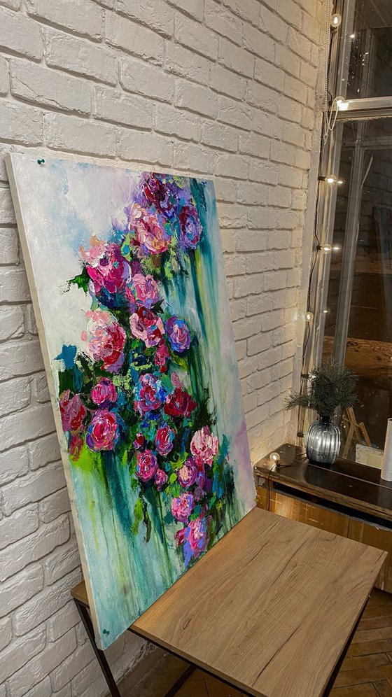 Textured Roses Oil Painting