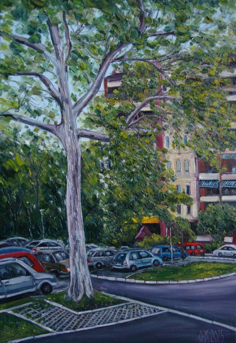 Impressionistic Landscape Oil Painting By Olga Knezevic, 14 X 20", Ordinary Day, Original Artwork