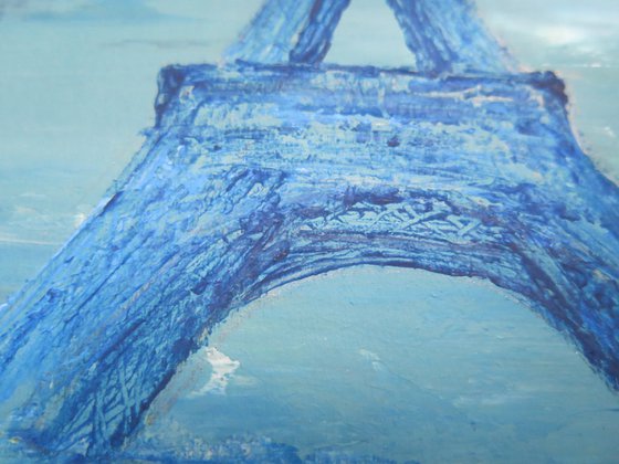 Startonight Canvas Wall Art Blue Eiffel Tower Paris France