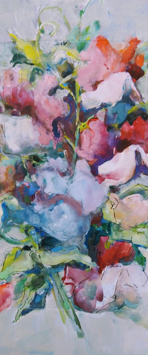 Sweet pea.  Original watercolour painting. by Elena Klyan