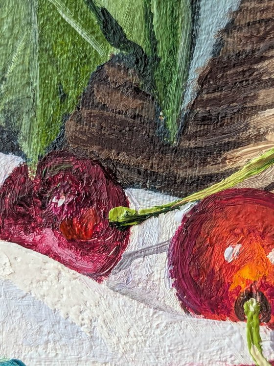 Peonies and Cherries in Summer Garden