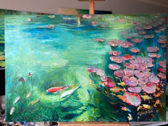 Lake with koi 120x80 cm.