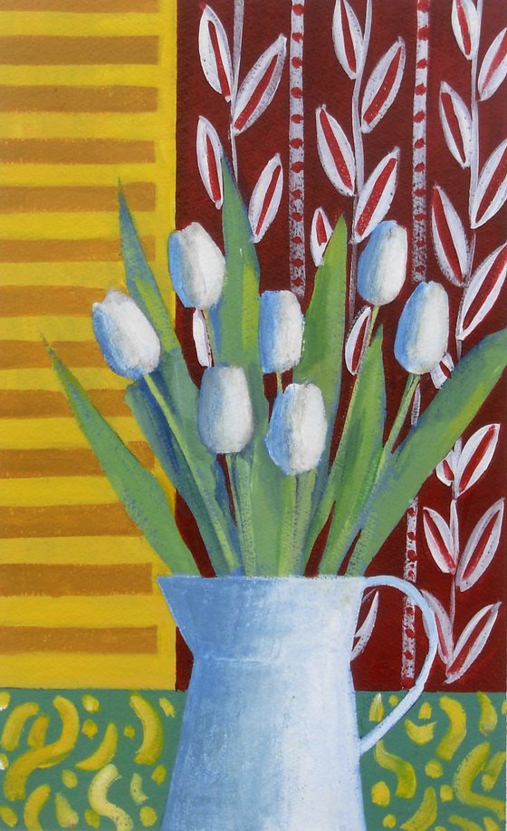 White Tulips and Yellow Shutters
