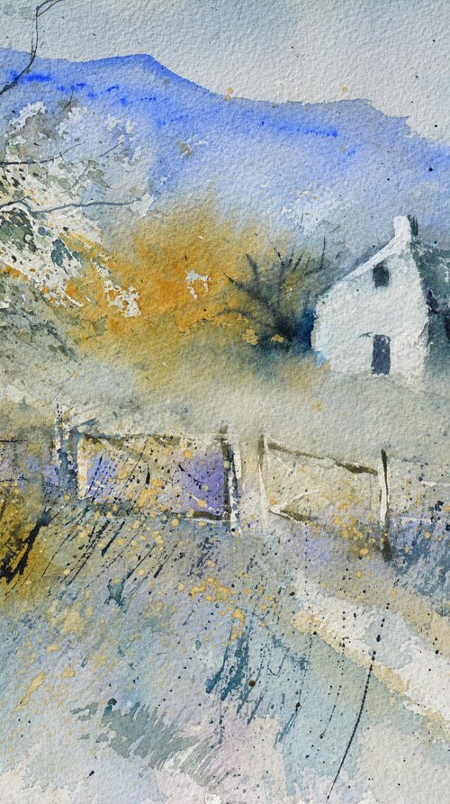 Misty landscape - watercolor by Pol Henry Ledent
