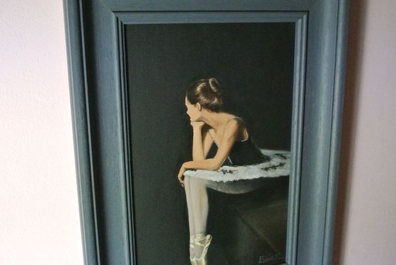 Waiting in the Wings,  Ballet Shoes, Ballet Painting, Ballerina, Dance, Framed and Ready to Hang