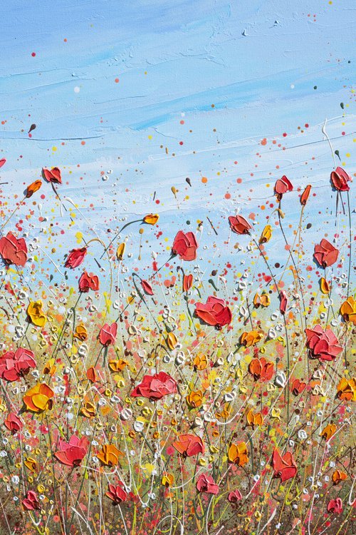 Sunlit poppies - Wildflower Meadow Painting by Olga Tkachyk