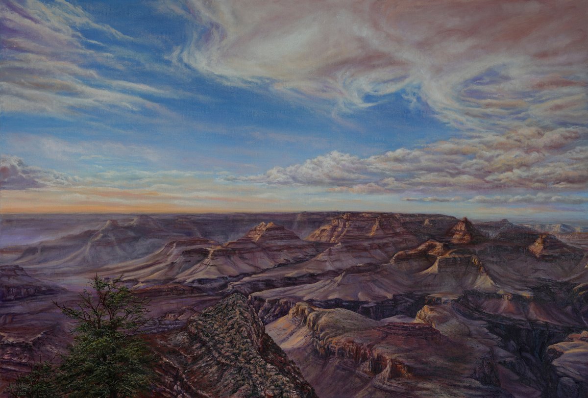 Photorealistic Landscape Oil Painting By Olena Nabilsky, 36 X 24", Grand Canyon Summer, Original Artwork