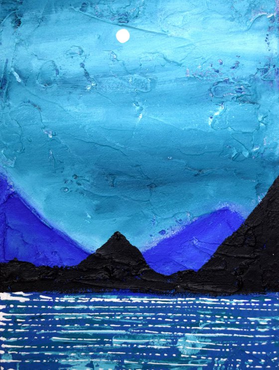 Blue Sky Mountains seascape painting