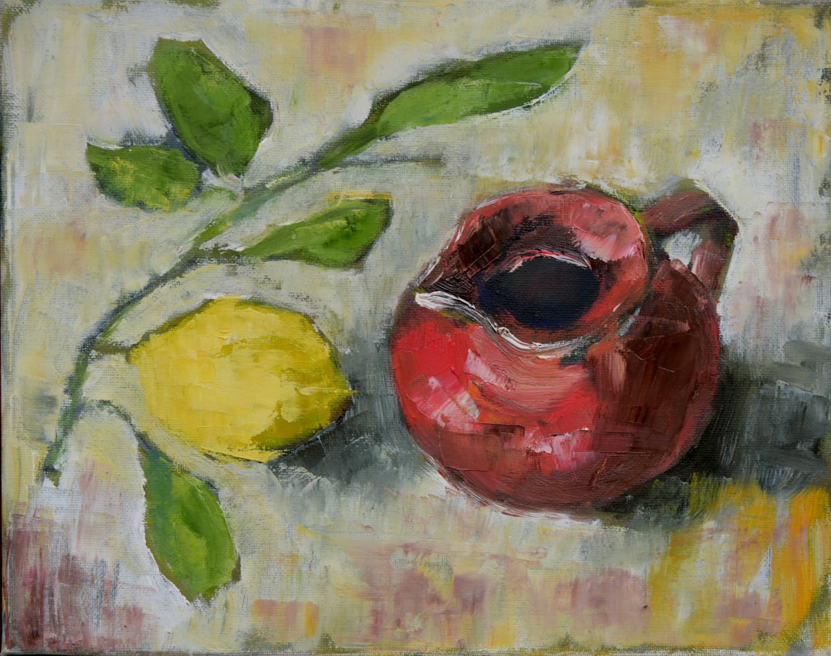 Still life with a red pot by Elena Zapassky