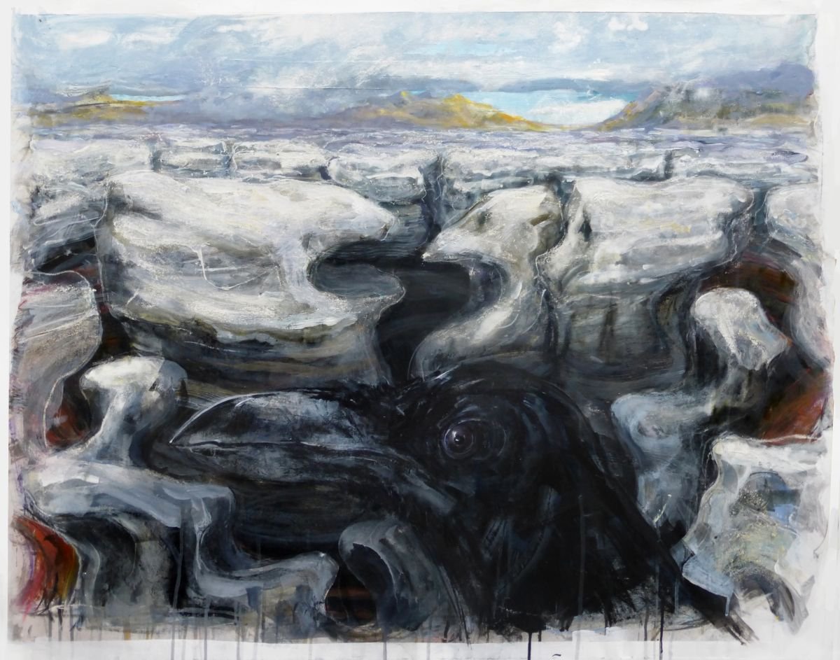 Raven, Limestone, Sky by John Sharp