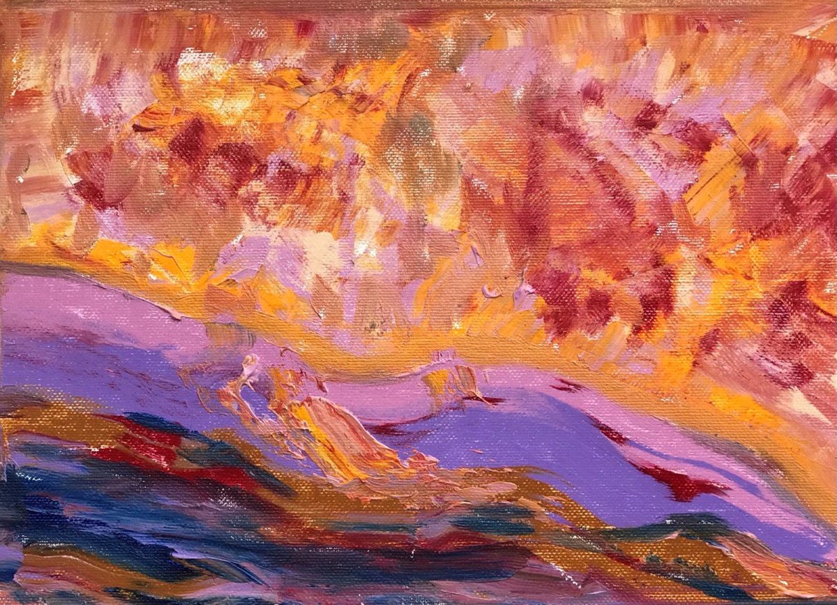 Abstract Landscape Acrylic Painting By Tetiana Pchelnykova, 12 X 8", Mountain View, Original Artwork