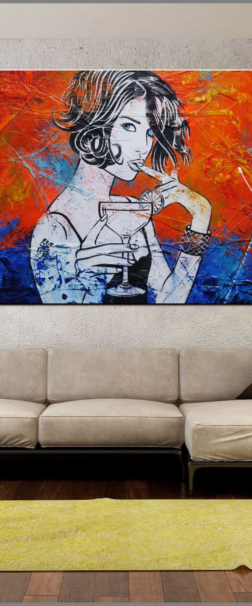 Tonic 190cm x 100cm Cocktail Girl Textured Urban Pop Art by Franko