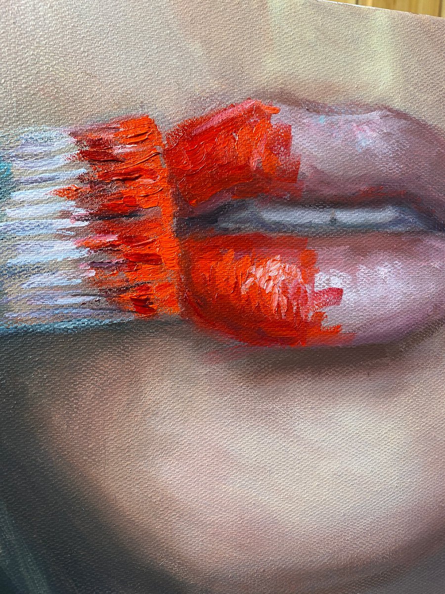 Woman lips oil painting woman face art lips artwork original wall art above sofa art by E... by Evgeny Potapkin