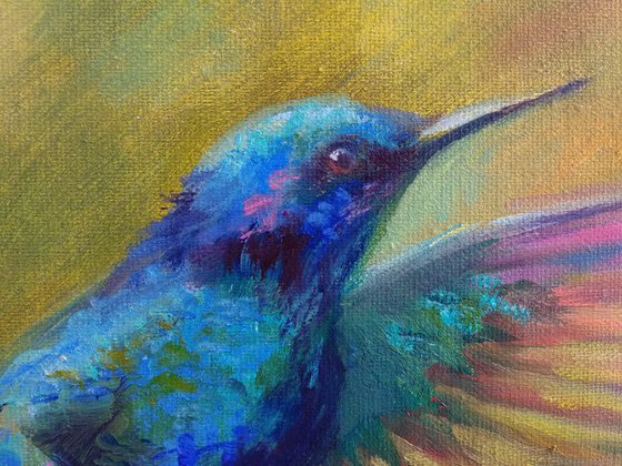 Hummingbird Framed and Ready to Hang Painting of Birds  Animal Art Wildlife Nature