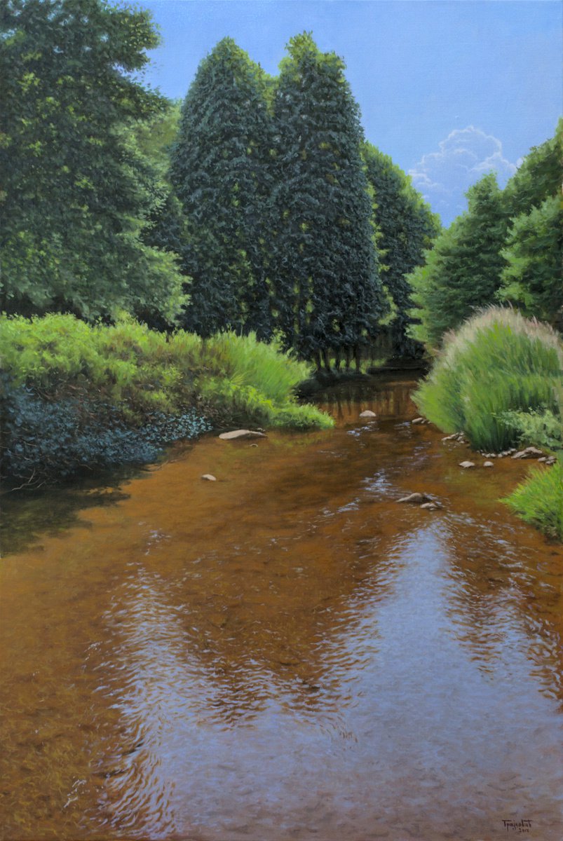 Impressionistic Landscape Oil Painting By Dejan Trajkovic, 31 X 47, Out Of Time, Original Artwork